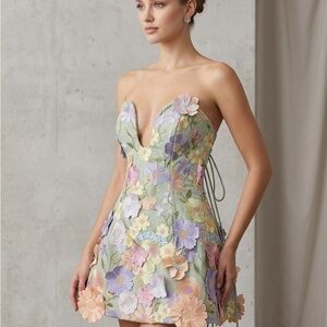 Ellaé Lisqué 3D Floral Embroidered Mini Dress